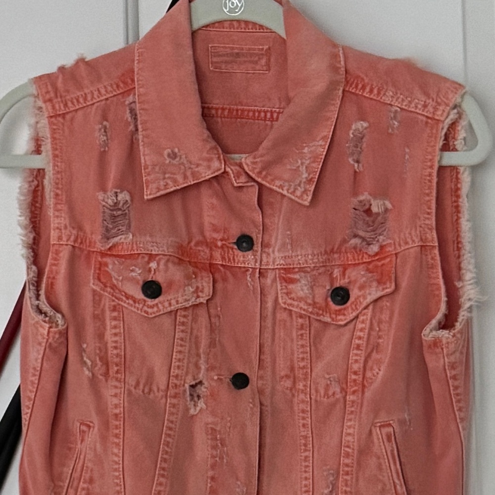 NWOT - RALPH LAUREN DISTRESSED JEAN VEST (CORAL) - SIZE: SMALL - Picture 3 of 11